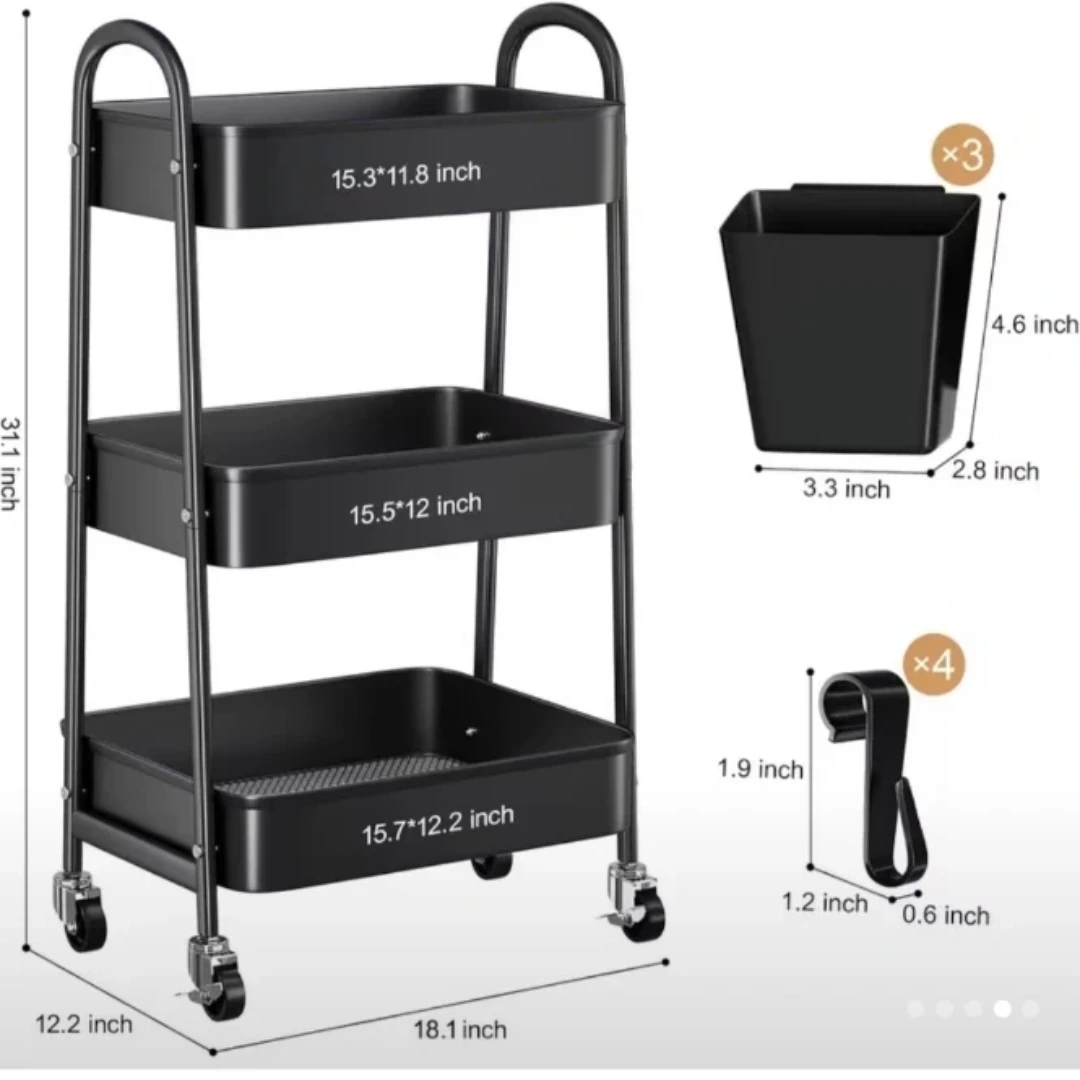 3-Tier Rolling Storage Cart BNIB