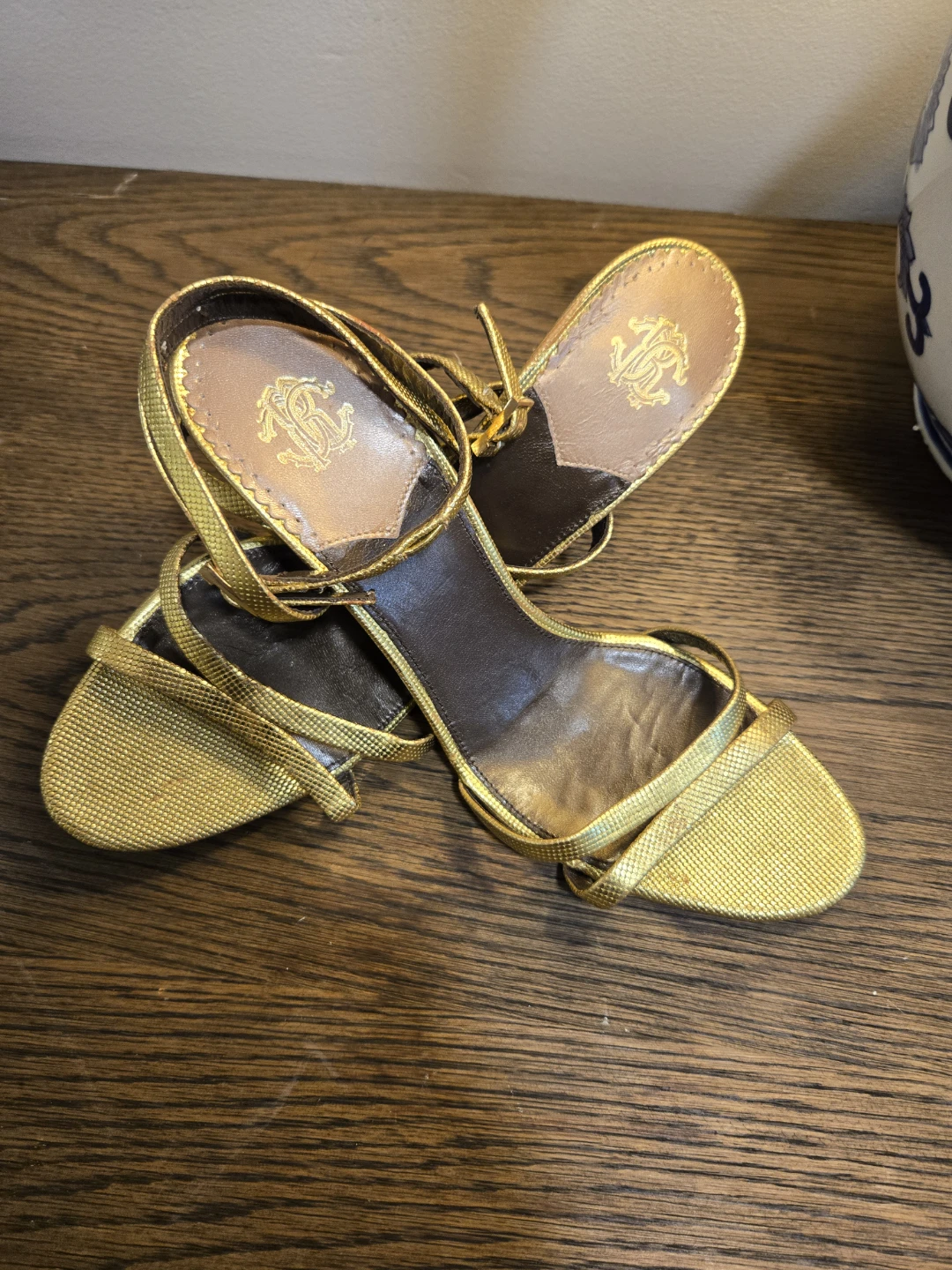 Roberto Cavalli Gold Stiletto Heels Size 38.5
