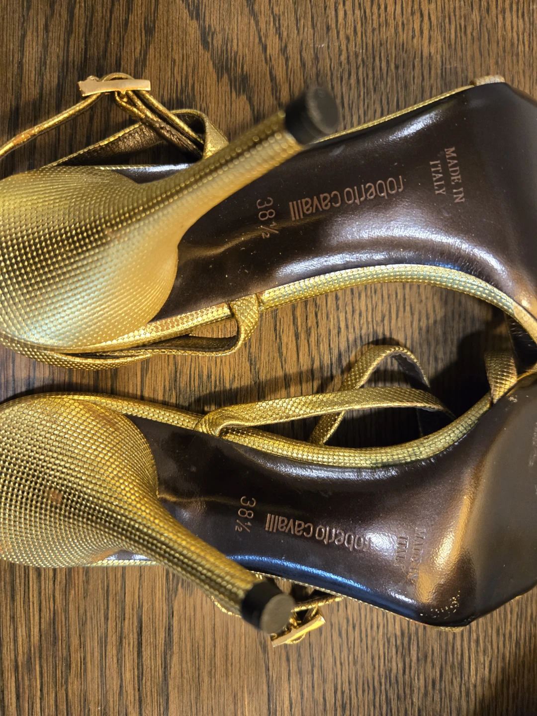 Roberto Cavalli Gold Stiletto Heels Size 38.5 - photo 3