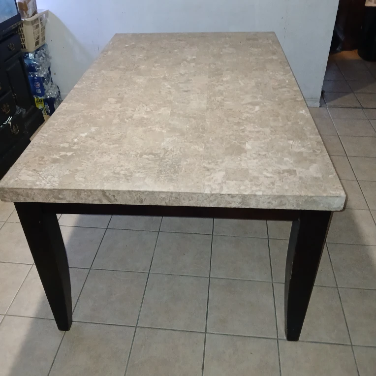Marble Top Dining Table with Dark Wood Legs