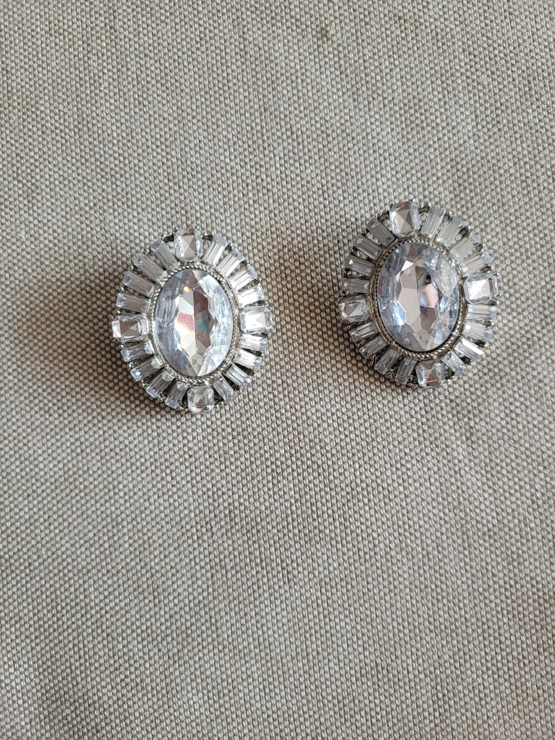 Rhinestone Oval Clip-On Earrings