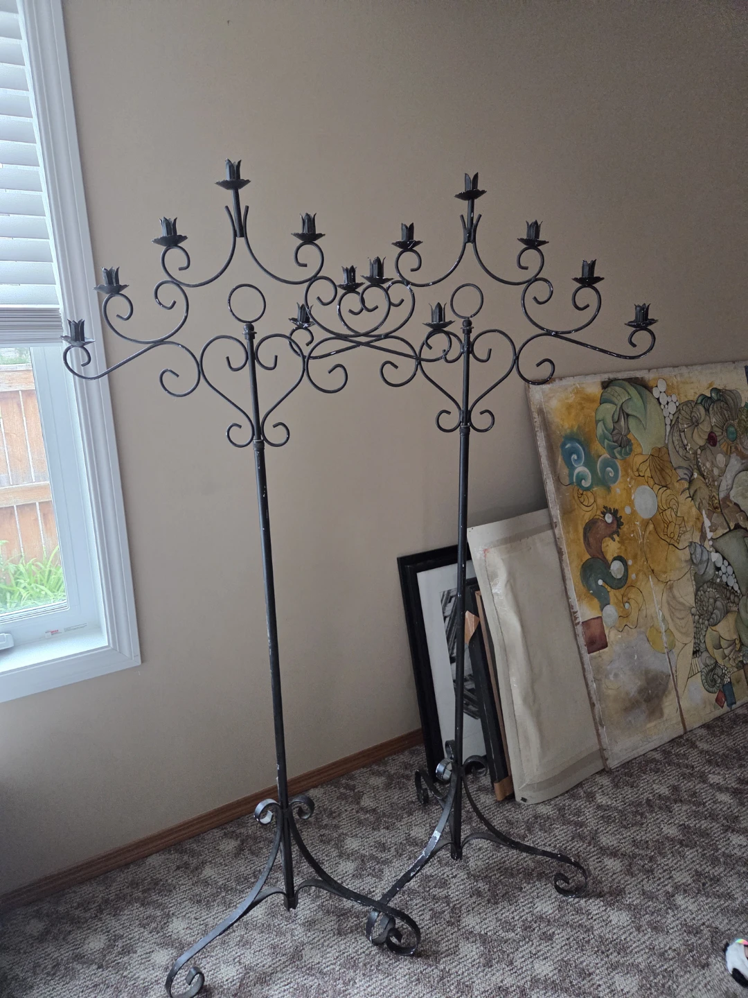 Tall Black Metal Candelabra with 7 tiers