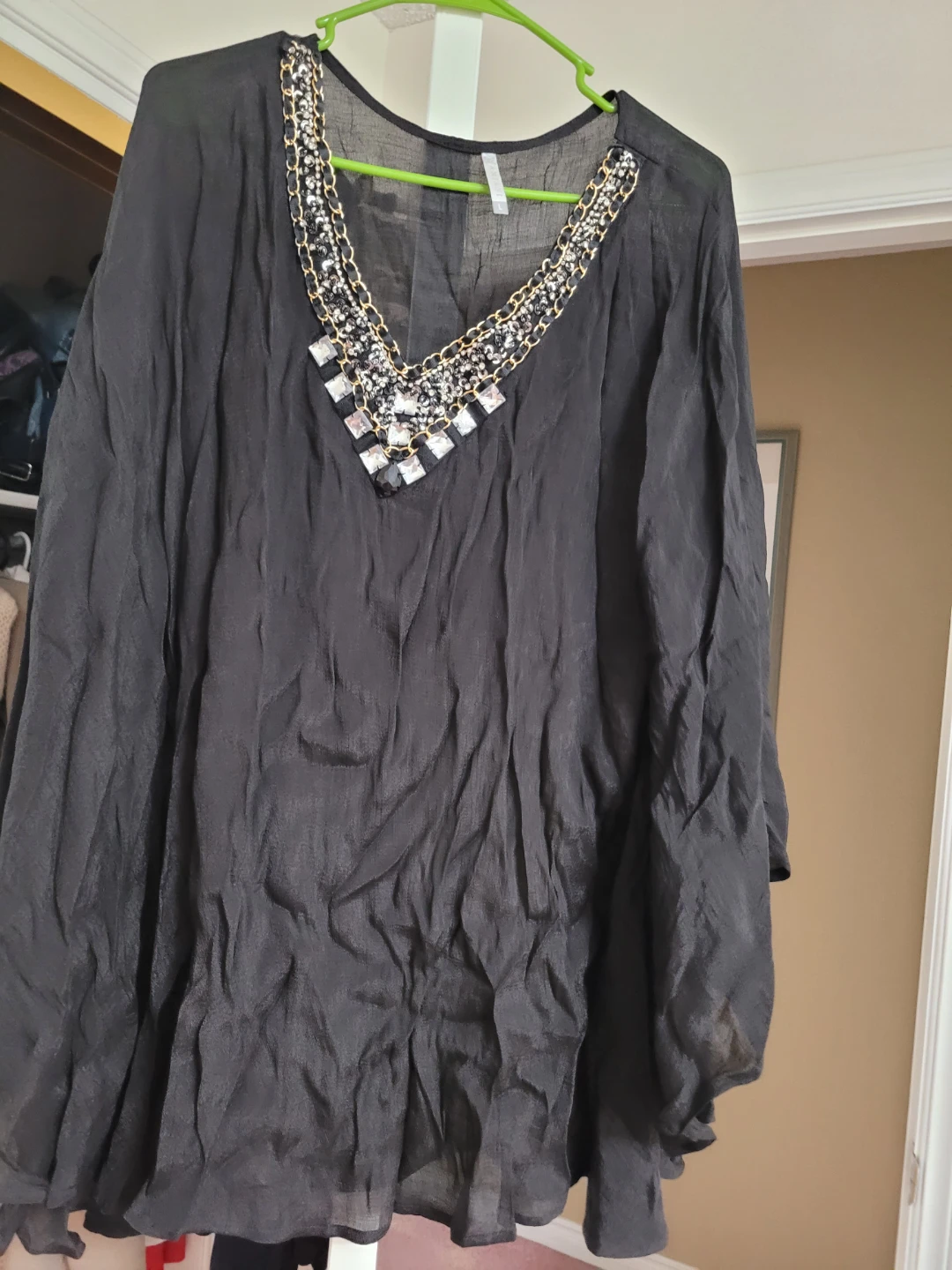 Black Embellished V-Neck Tunic Top - photo 2