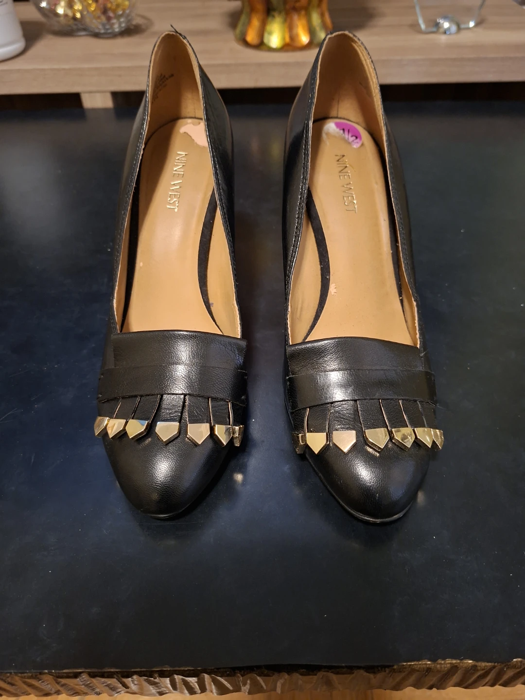 Nine West Black Leather Loafer Heels