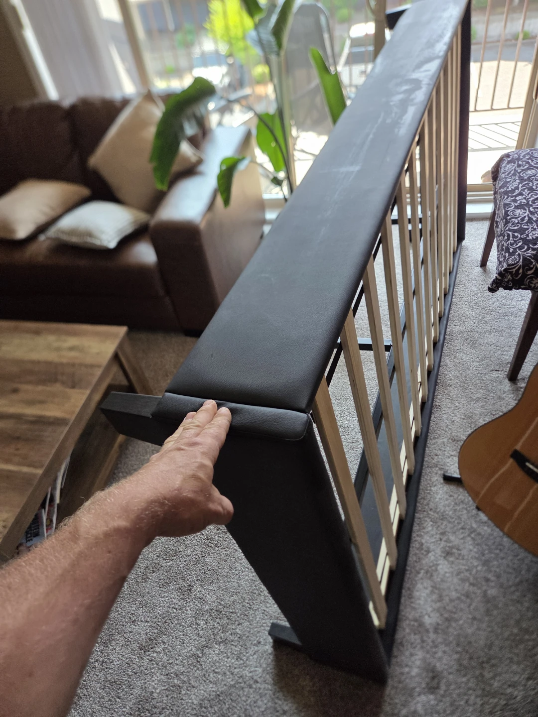 Black Upholstered Bed Frame with Wooden Slats - photo 2