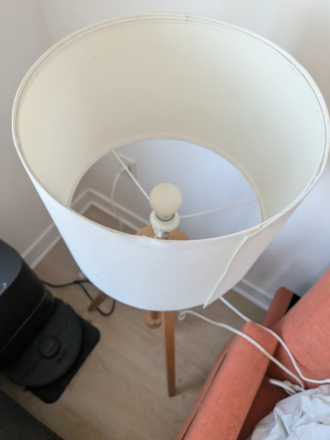 Wooden Tripod Floor Lamp with White Shade - photo 2
