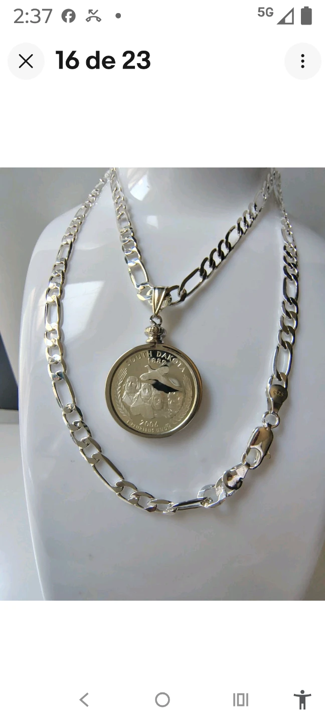 Silver Plated Necklace with 2006 South Dakota State Quarter - photo 4