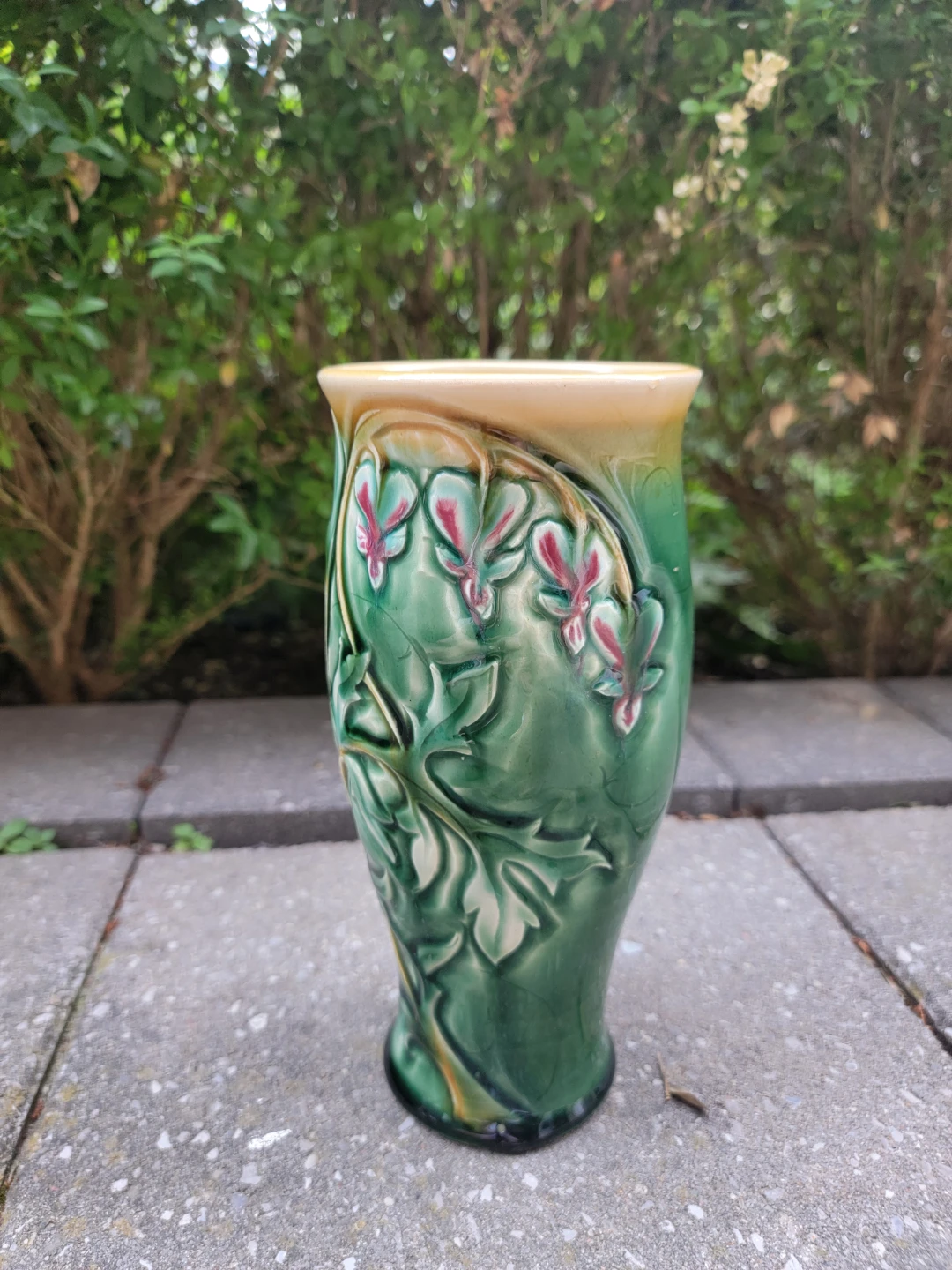 Decorative Green Ceramic Vase with Floral Design