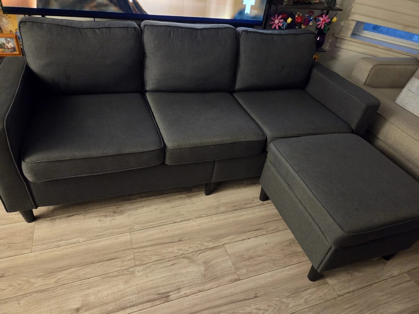 Dark Gray 3-Seater Sofa with Ottoman
