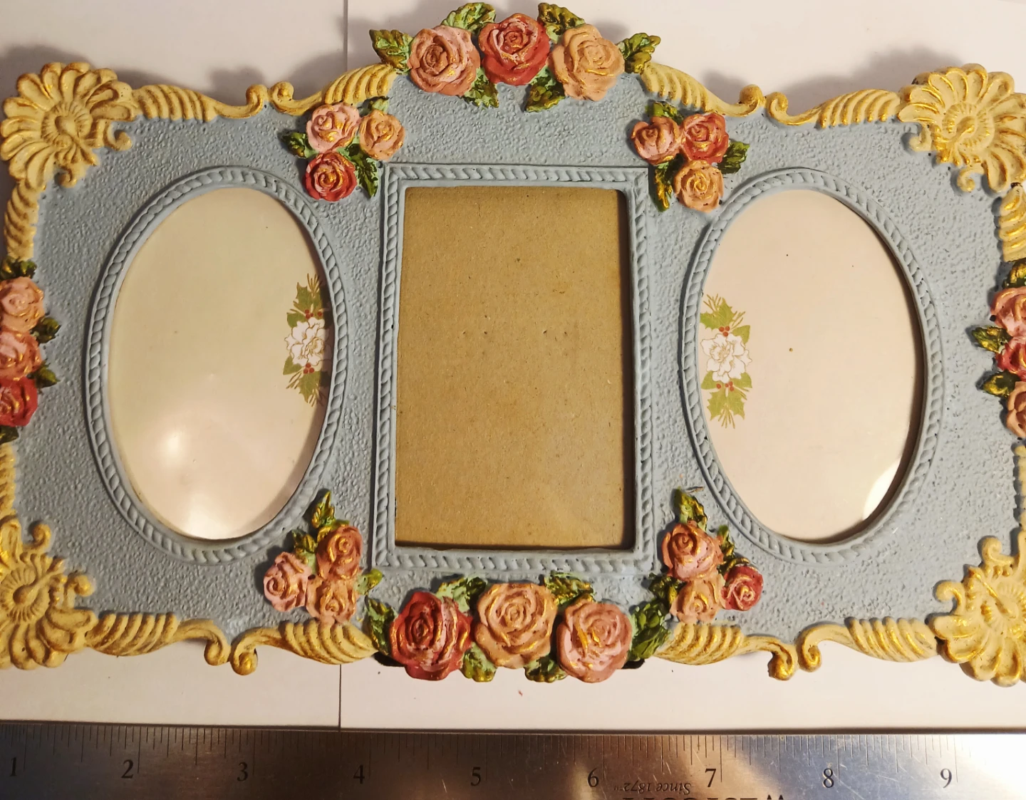 Light Blue Double Oval & Square Photo Frame with Roses
