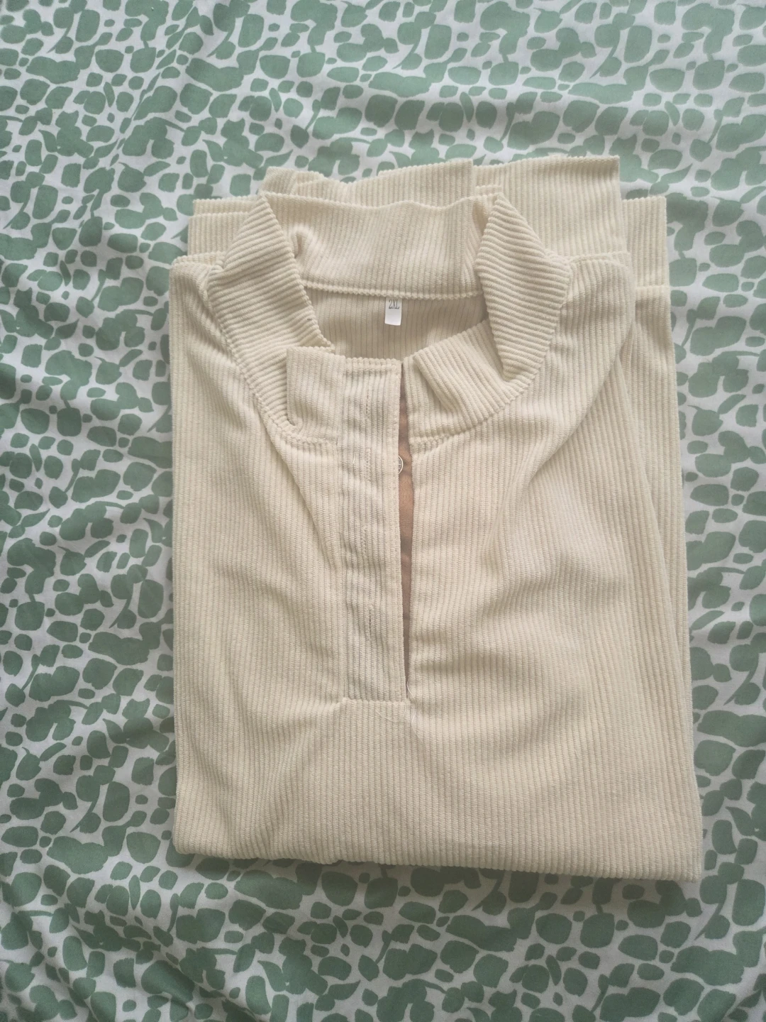 Cream Corduroy Pullover Shirt with Elbow Patches