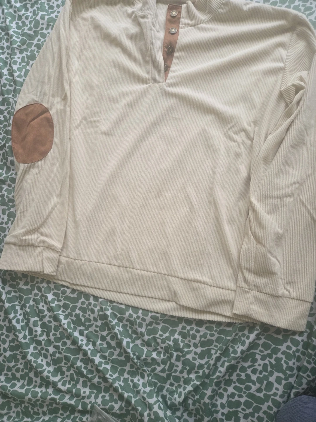 Cream Corduroy Pullover Shirt with Elbow Patches - photo 3