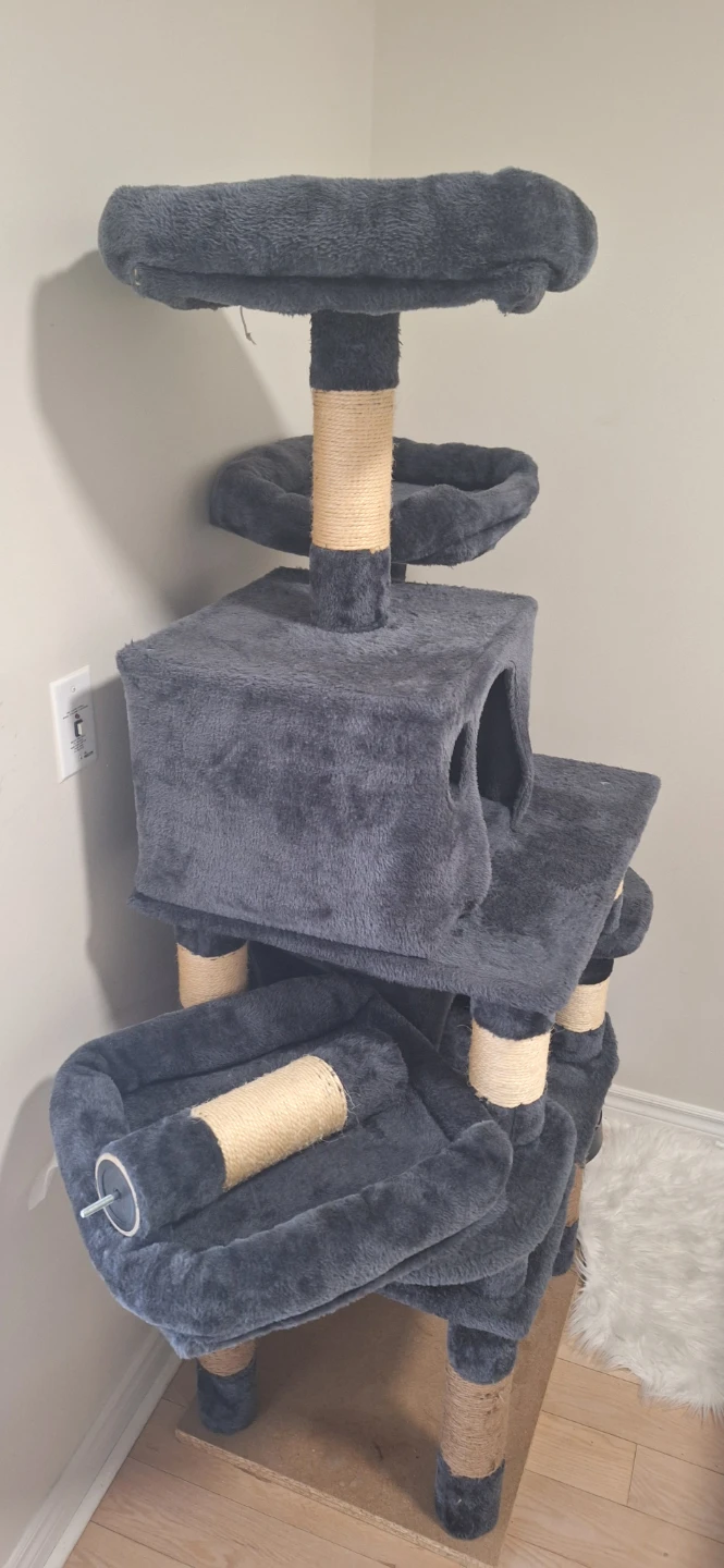 Grey Cat Tree with multiple platforms and perches - photo 5