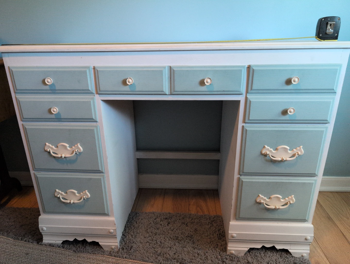 White and Blue Dresser Desk with Drawers - photo 2