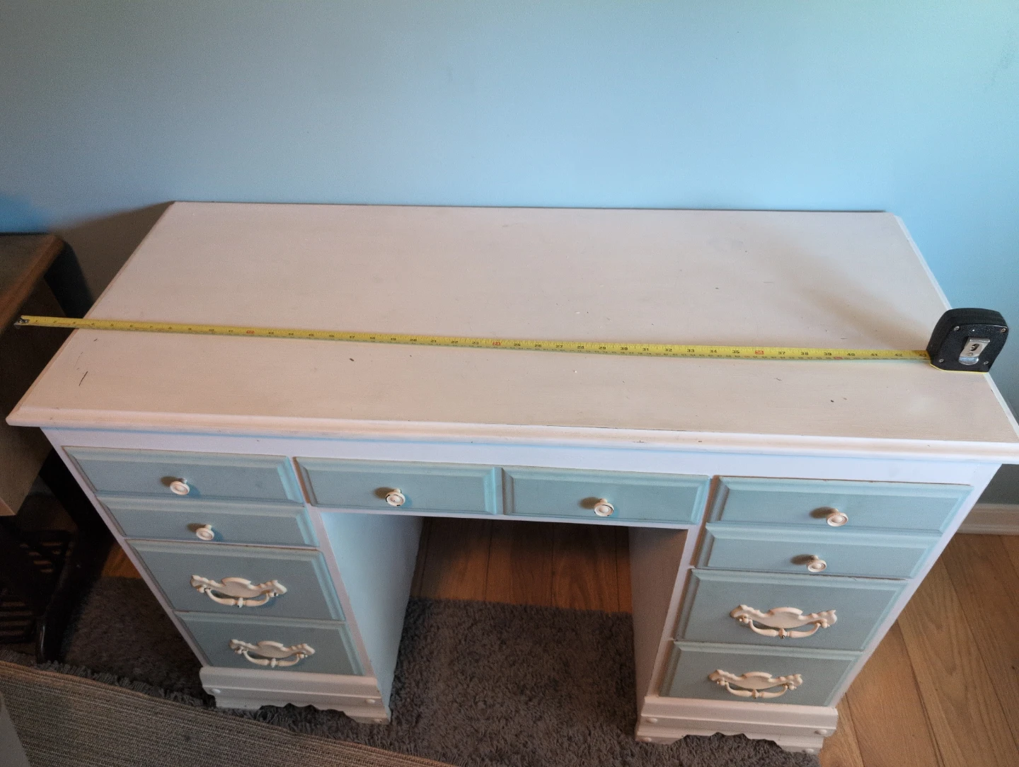 White and Blue Dresser Desk with Drawers - photo 3