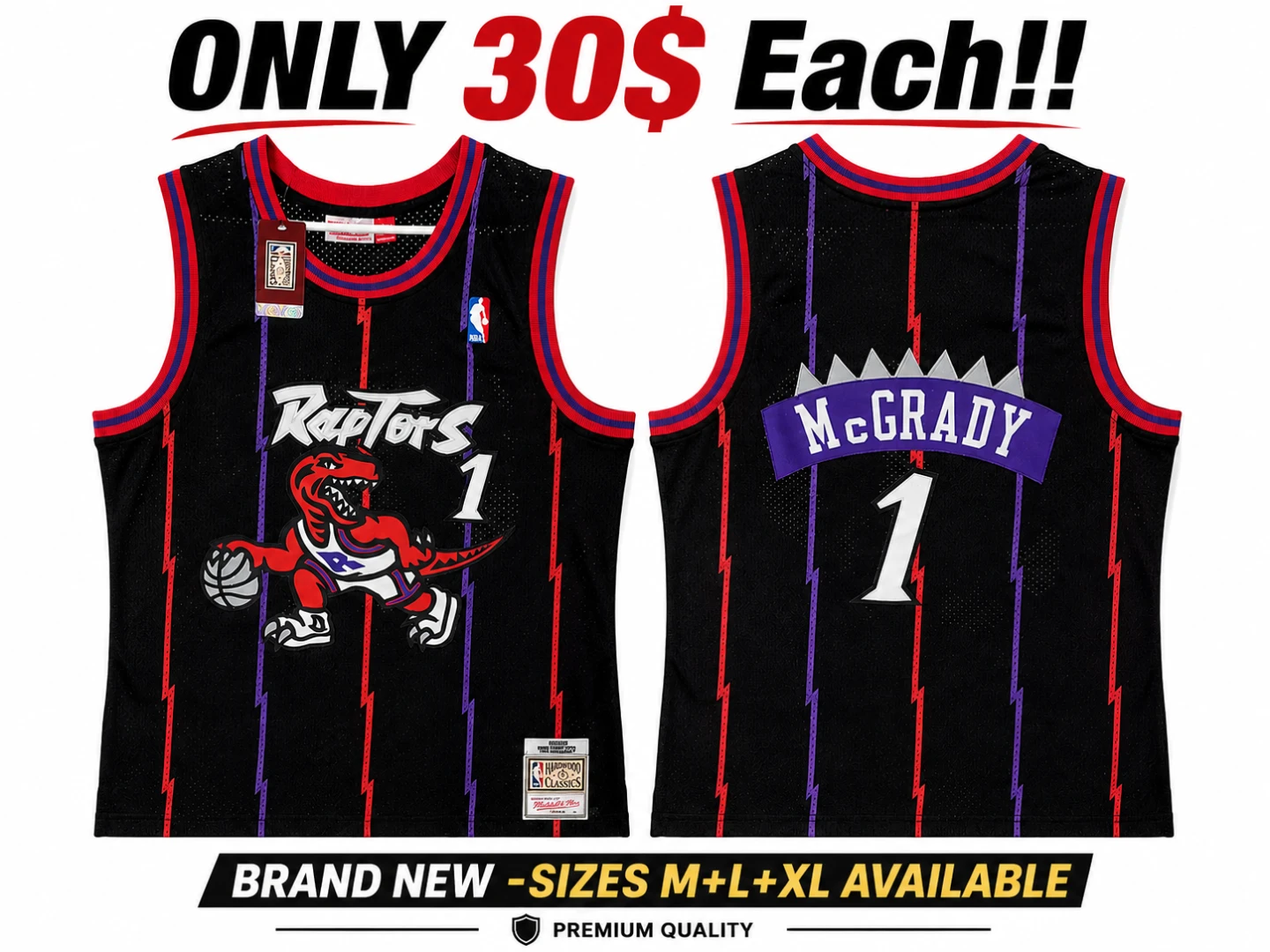 M,L,XL AVAILABLE Toronto Raptors Tracy McGrady #1 Jersey