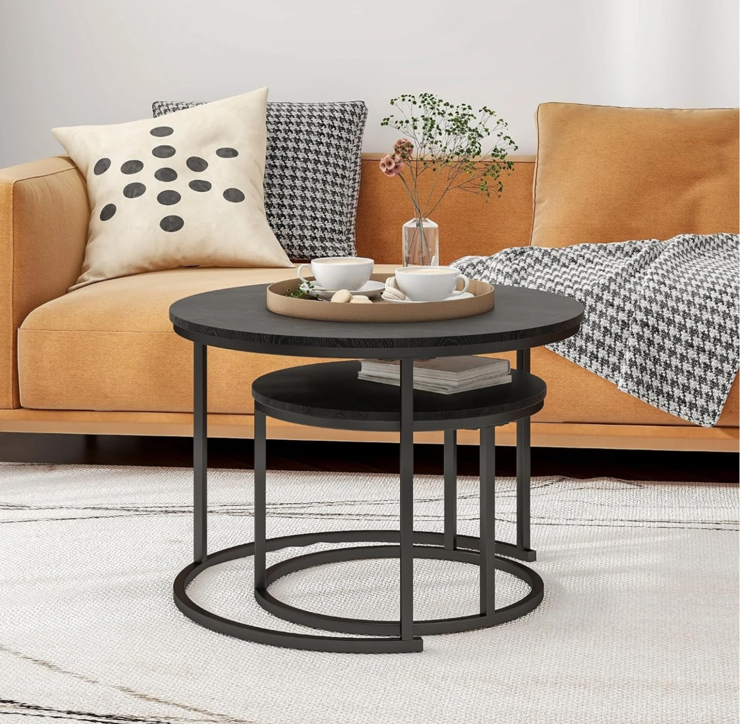 Black Round Nesting Coffee Tables Set - photo 2