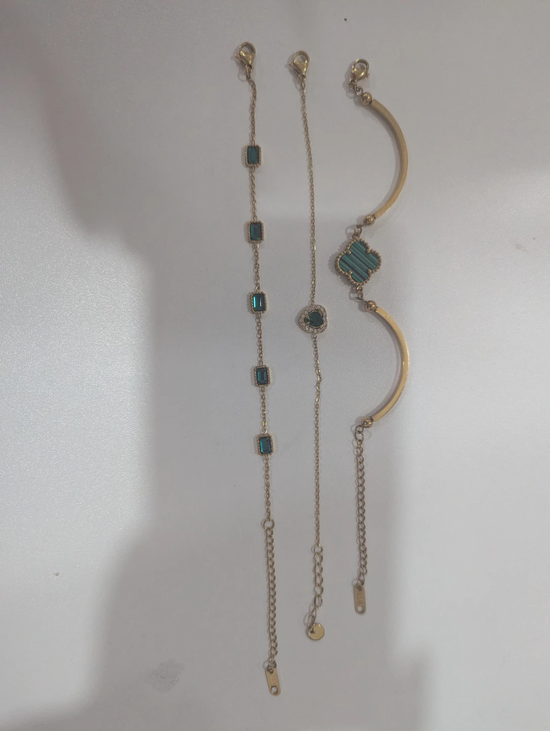 14k Gold plated Bracelets with Green Stones - photo 2