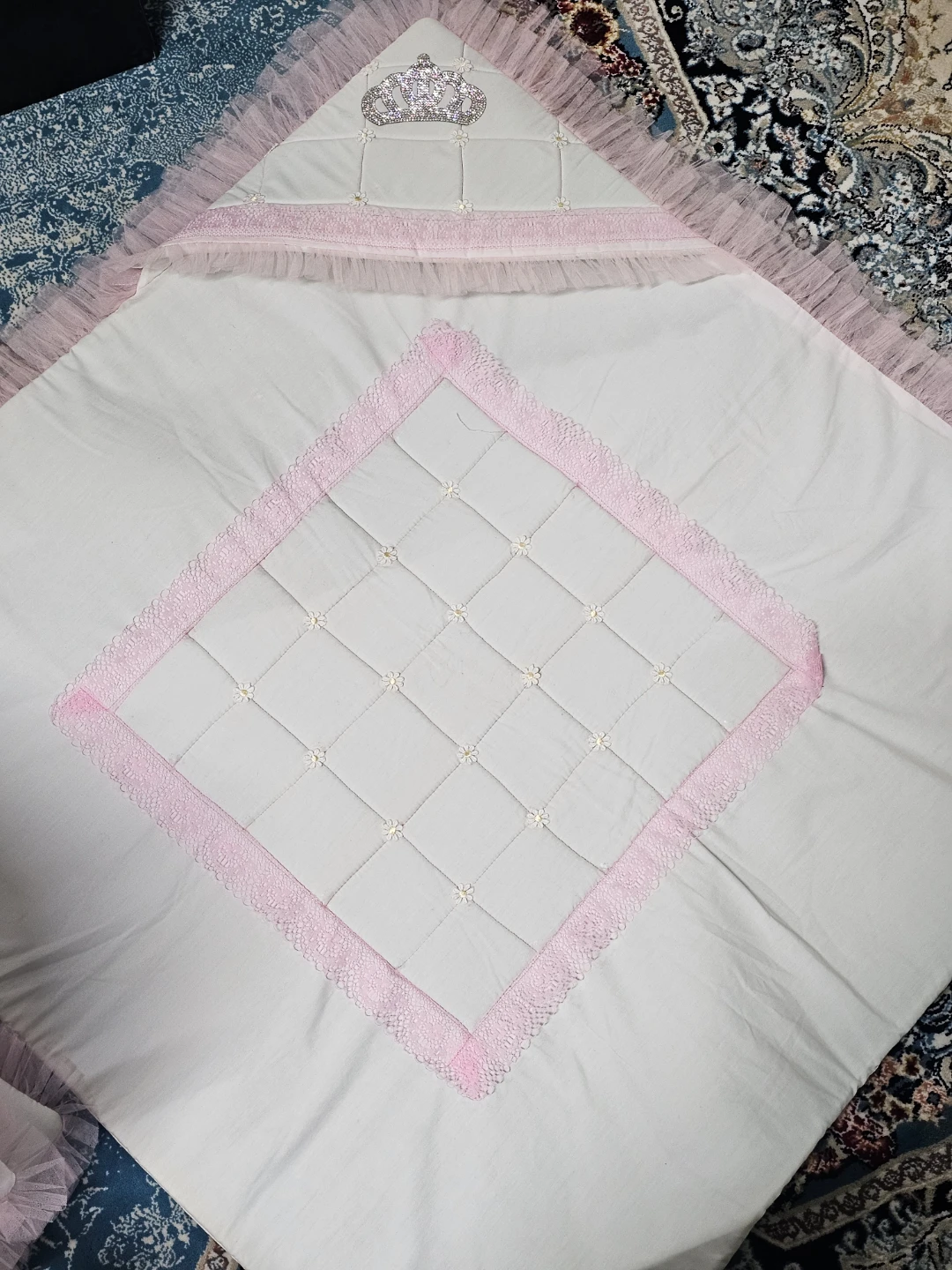Baby Receiving Blanket with Crown Detail