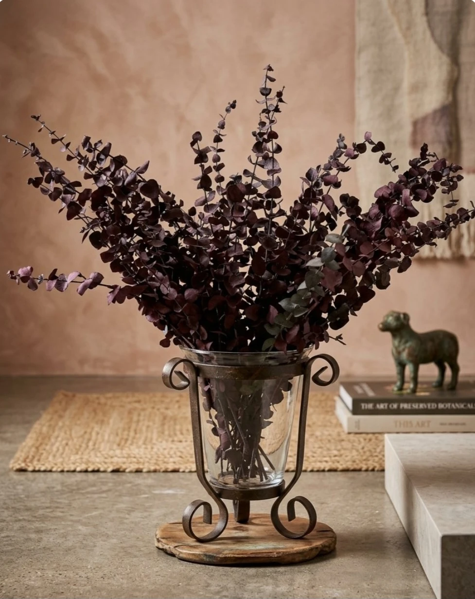 Glass and Iron Vase with Artificial Flowers