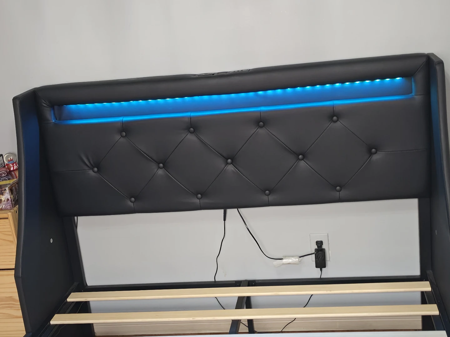 Faux Leather Bed Frame with Multi LED Lights and USB Ports