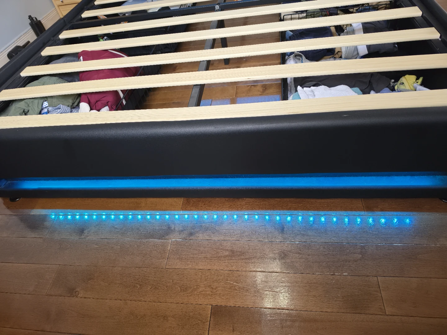 Faux Leather Bed Frame with Multi LED Lights and USB Ports - photo 2