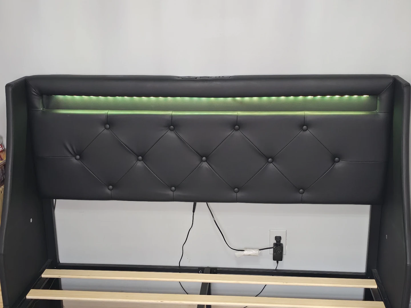 Faux Leather Bed Frame with Multi LED Lights and USB Ports - photo 3