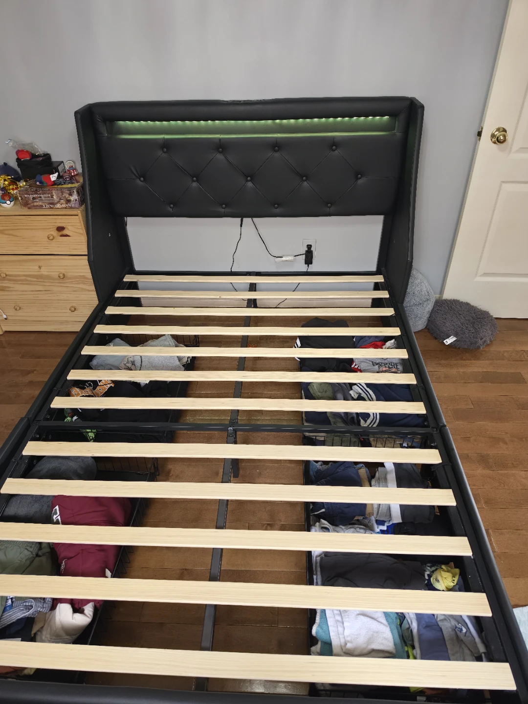 Faux Leather Bed Frame with Multi LED Lights and USB Ports - photo 4