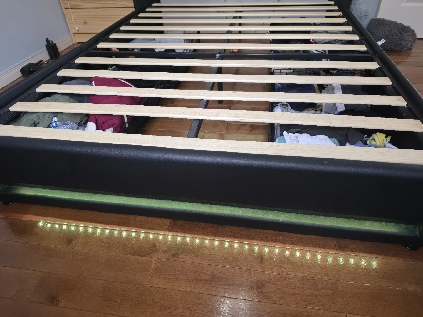 Faux Leather Bed Frame with Multi LED Lights and USB Ports - photo 5