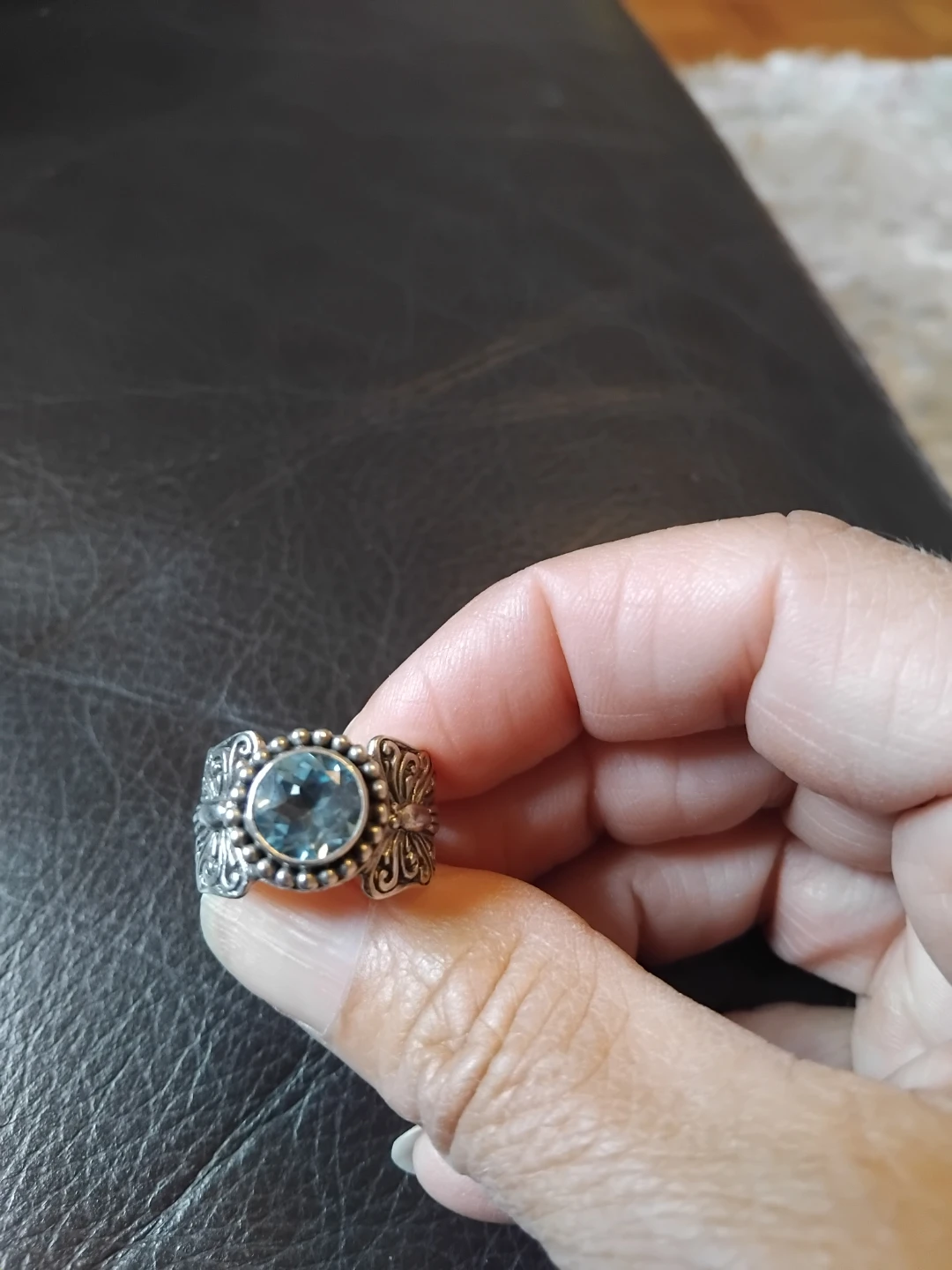 Blue topaz Gemstone silver Ring with Butterfly Detail - photo 2