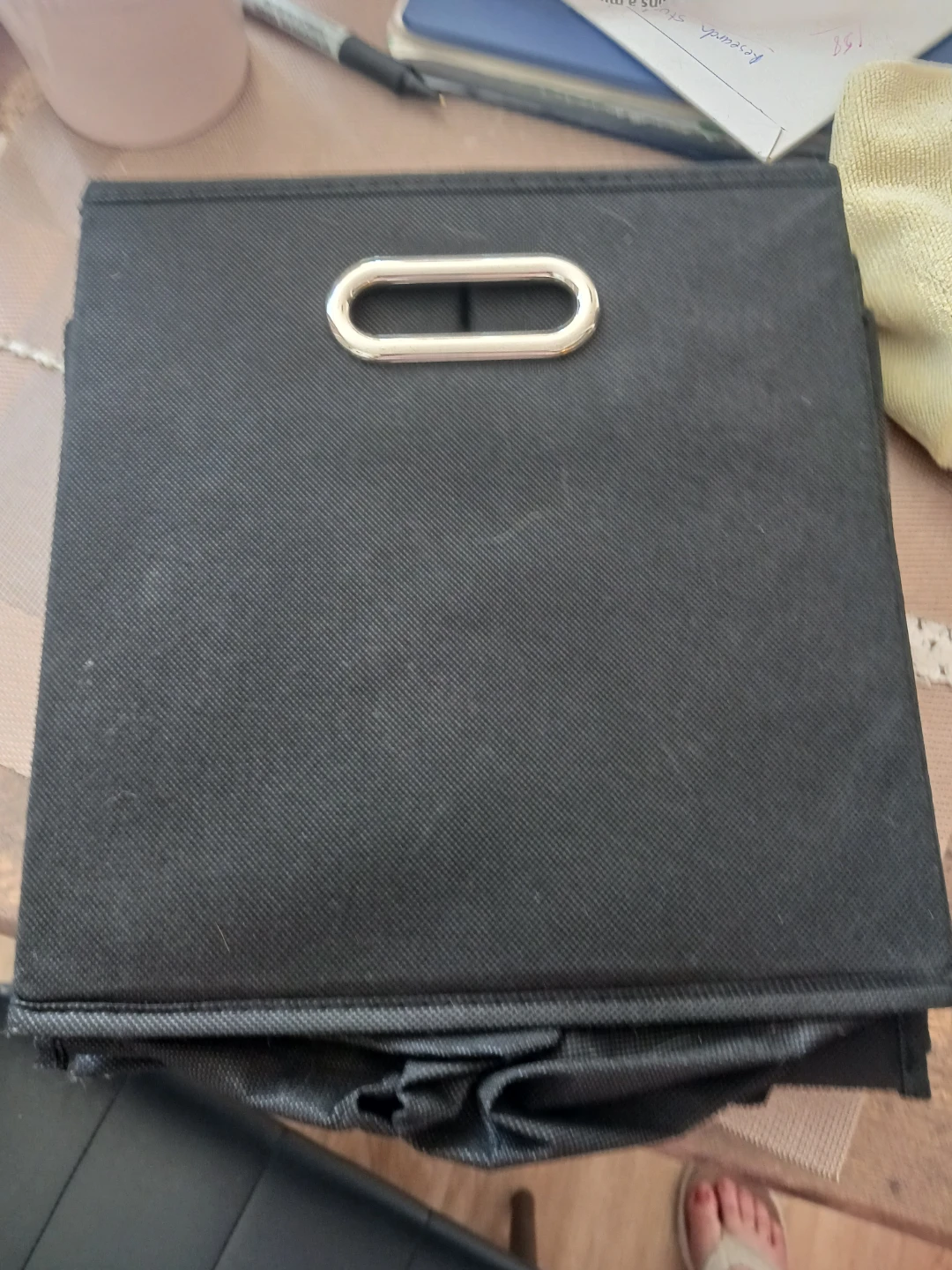 Black Fabric Storage Bin with Handle
