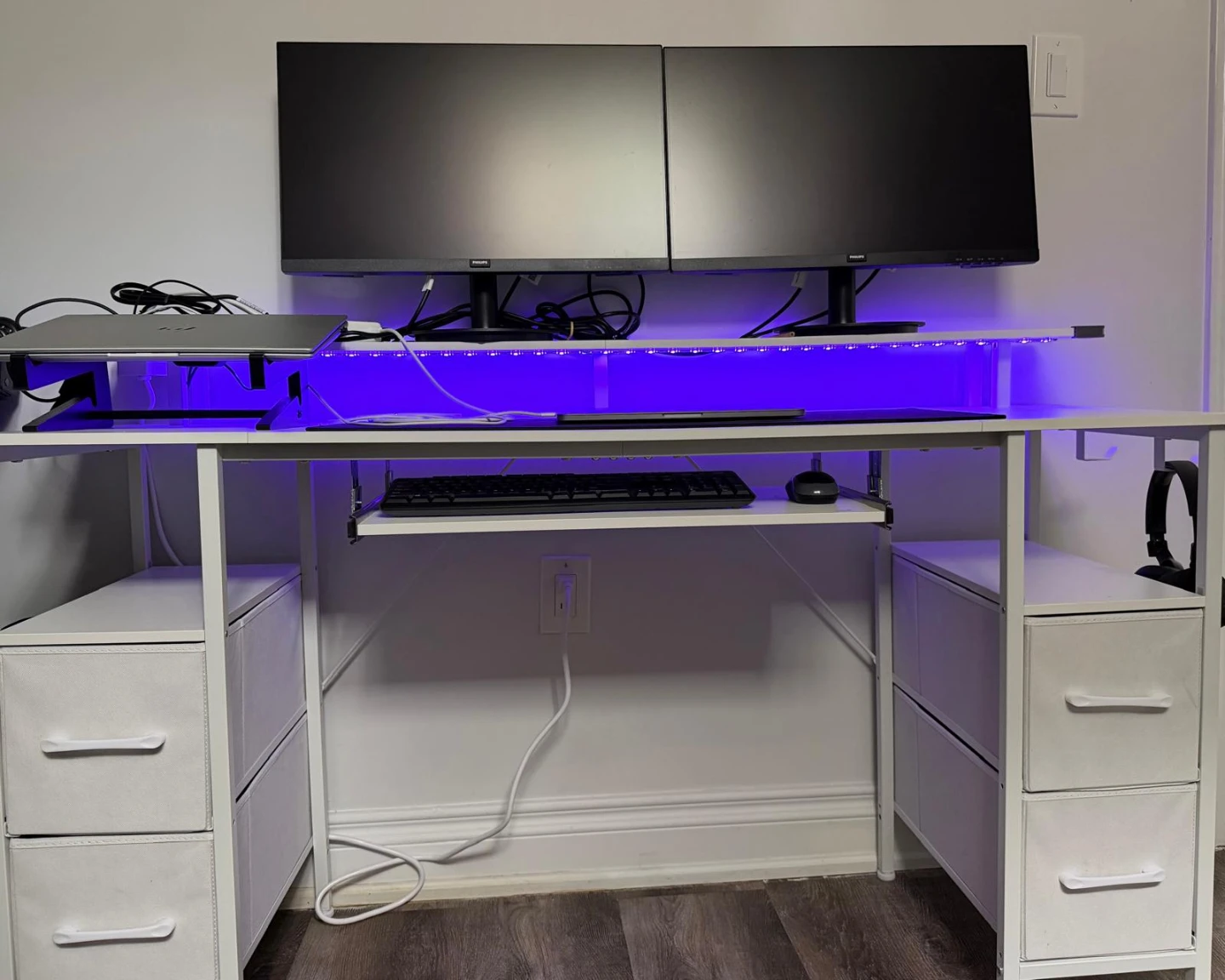 Seventable Computer Desk 47.2" with LED Lights and Power Outlets - photo 3