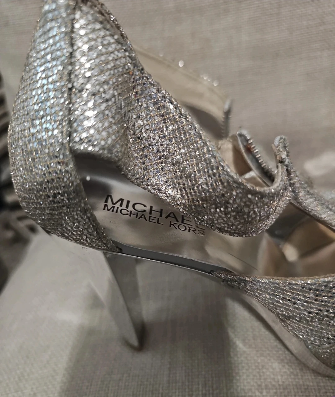 Michael Kors Silver Glitter Strappy Heels - photo 3