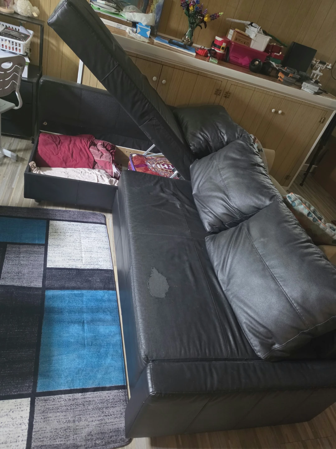 Black Sectional Sofabed with Storage Ottomans