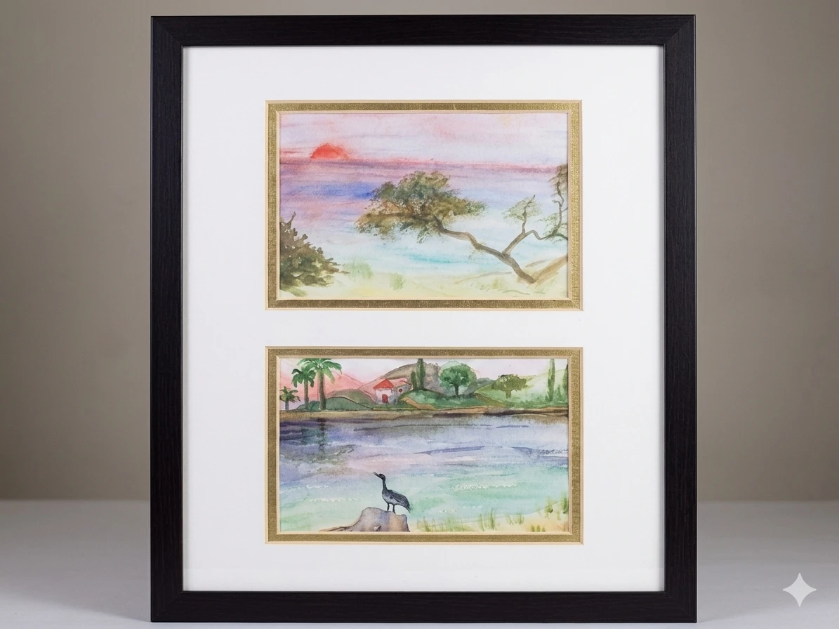 Framed Watercolour Art - Two Landscape Scenes