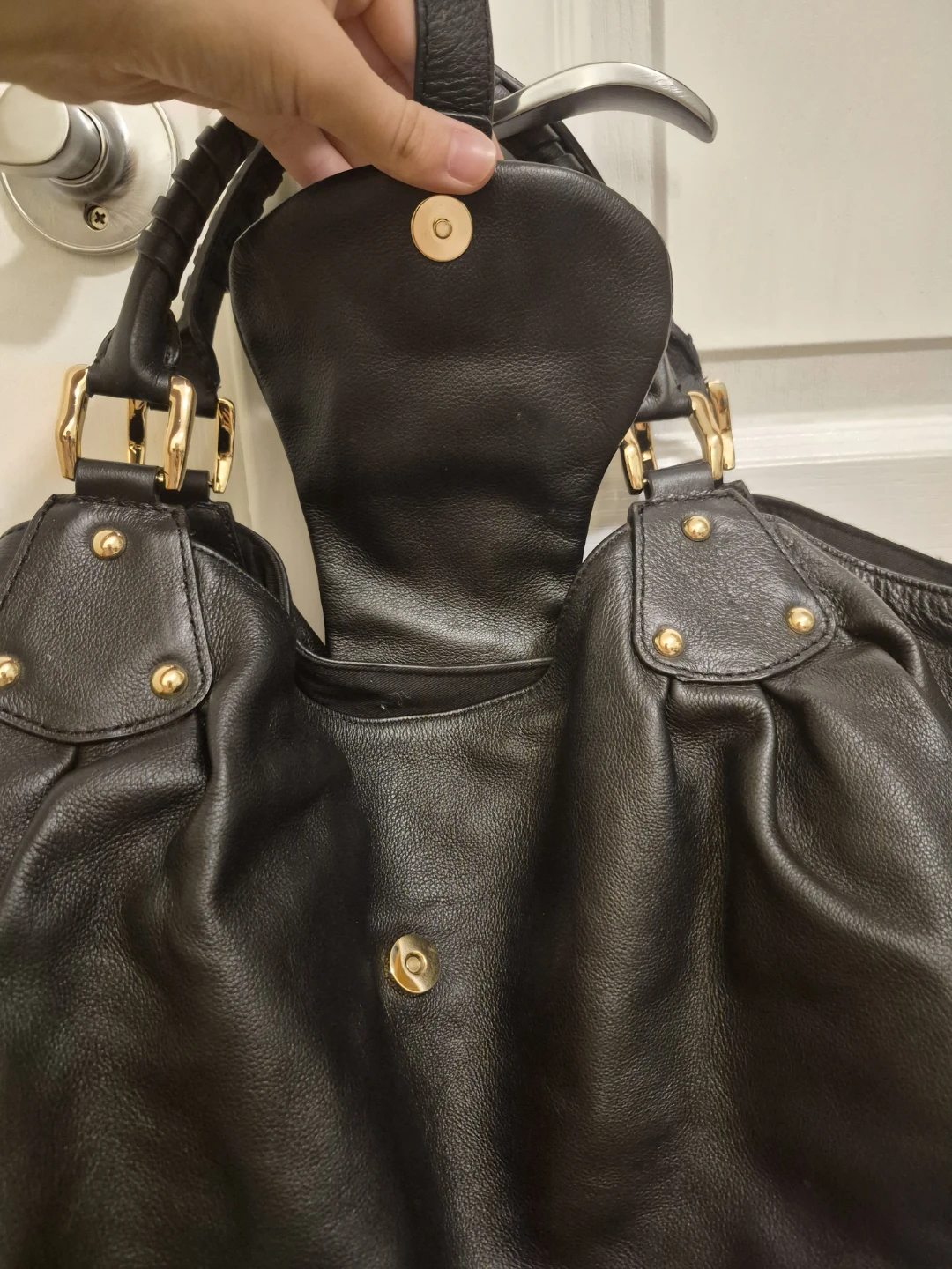 Halston Heritage Brandy Black Leather Satchel Bag - photo 5