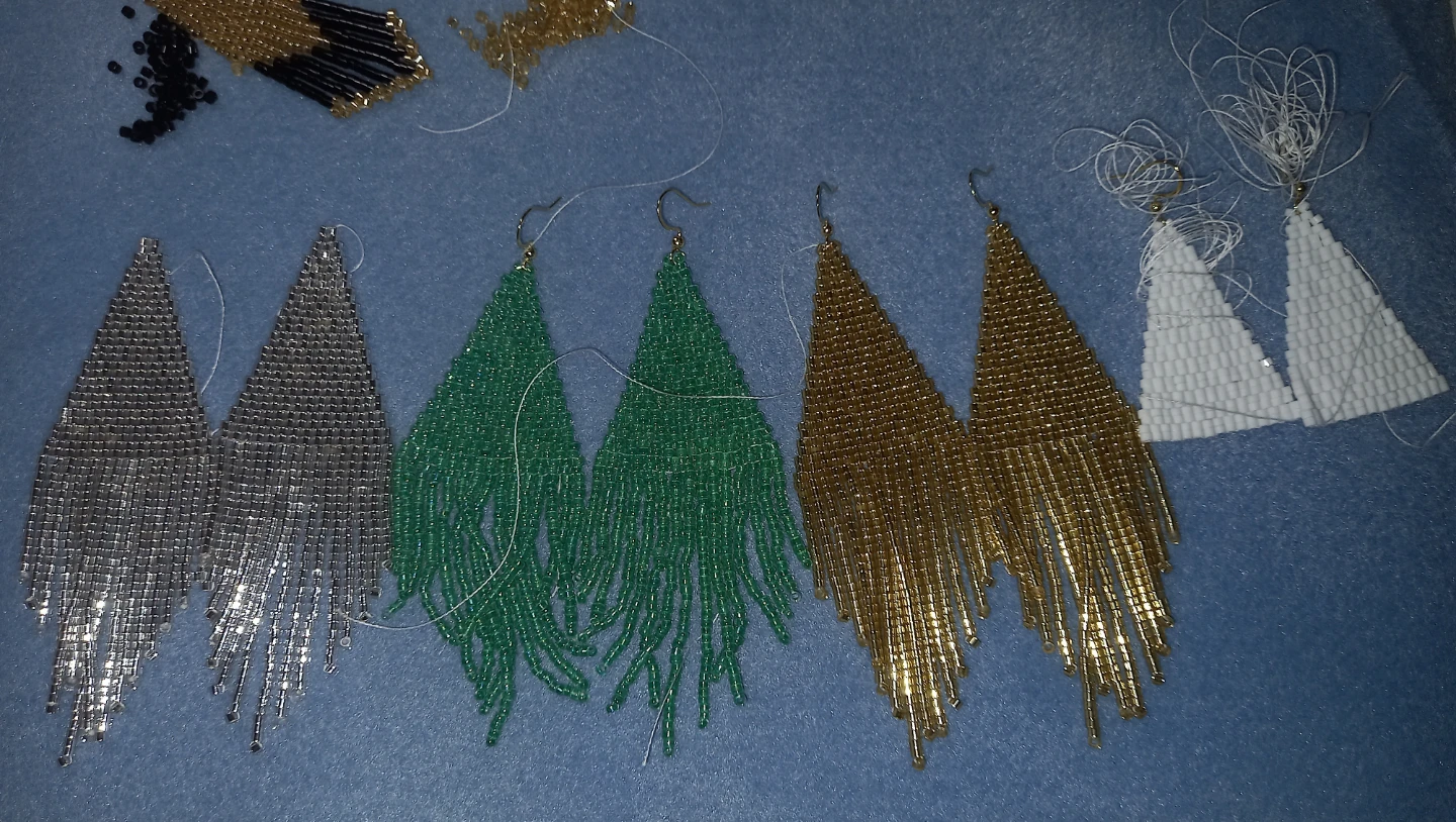Beaded Fringe Earrings (Gold, Green, Silver)