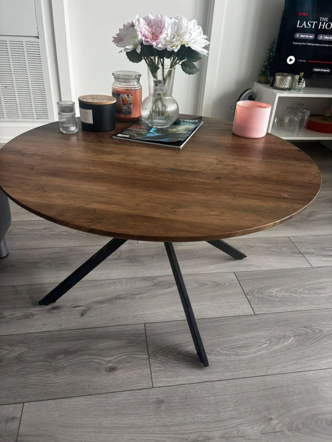 Round Wood Coffee Table with Black Metal Legs - photo 3