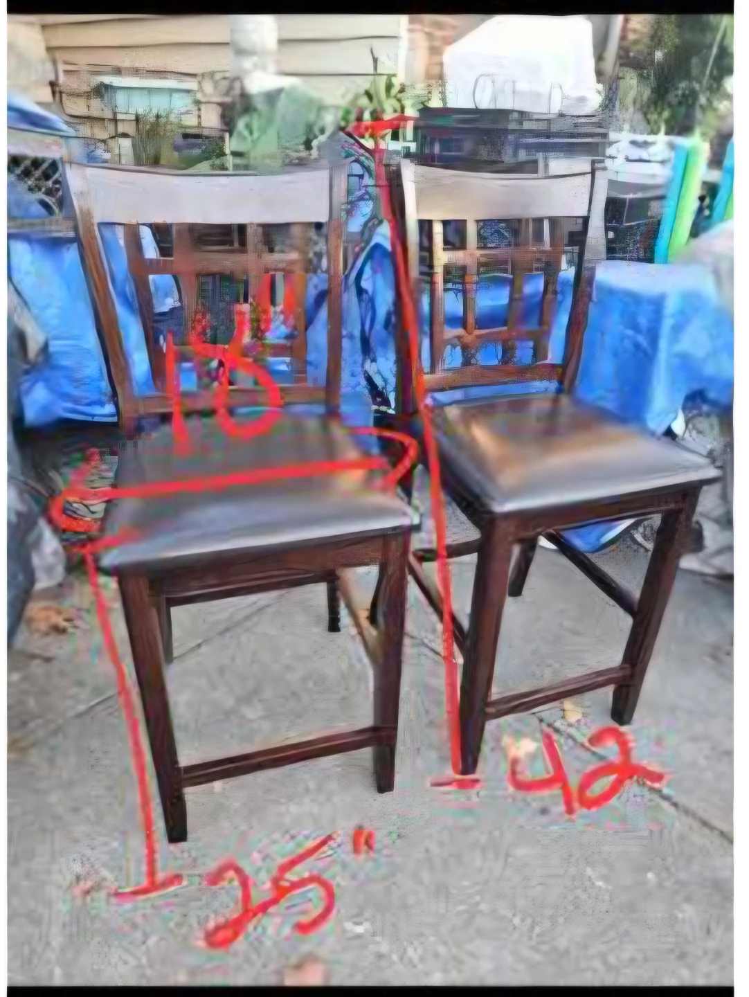 Set of 2 Bar Height Wood and Leather Stools - photo 3