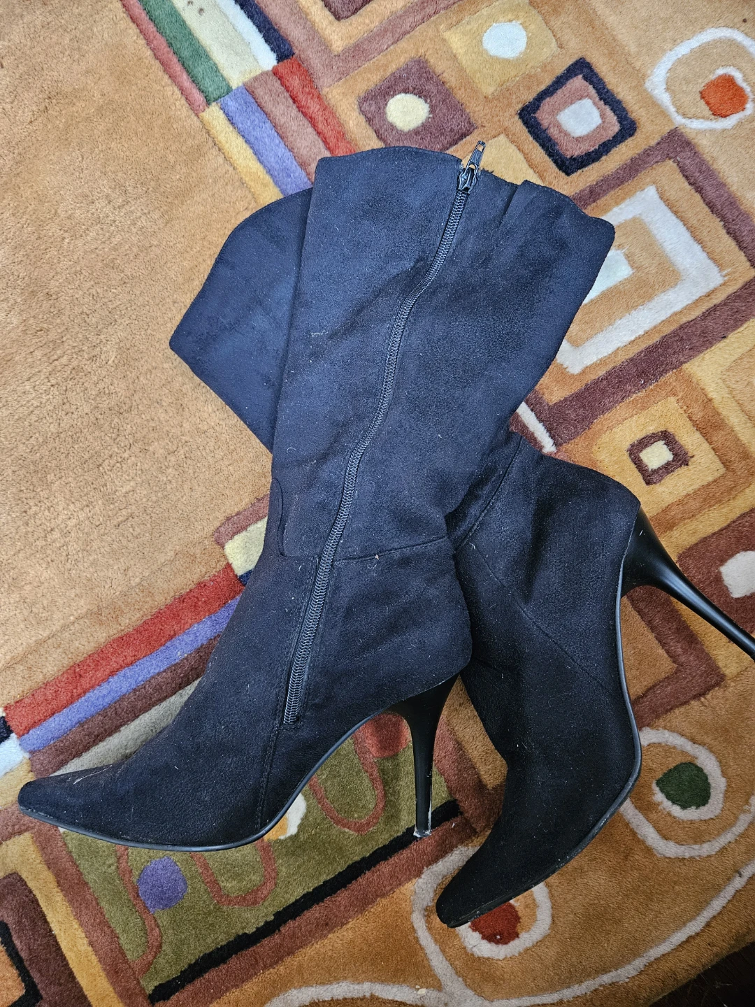Black Faux Suede Knee-High Stiletto Boots - photo 3