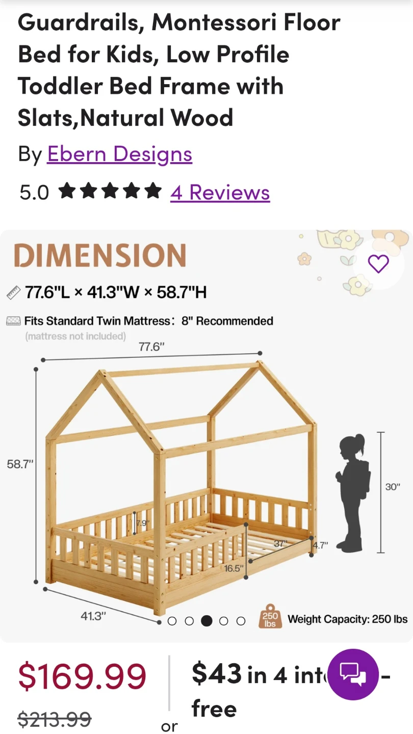 Ebern Designs Montessori Floor Bed Frame - Natural Wood - photo 5