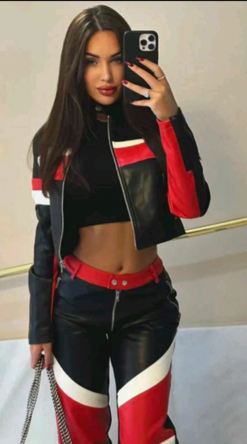 Moto Racer Faux Leather Pant Set - Red/Black Brand NEW