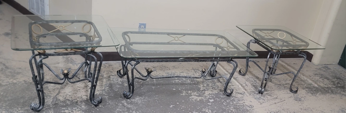 Glass and Metal Coffee and End Table Set - photo 2