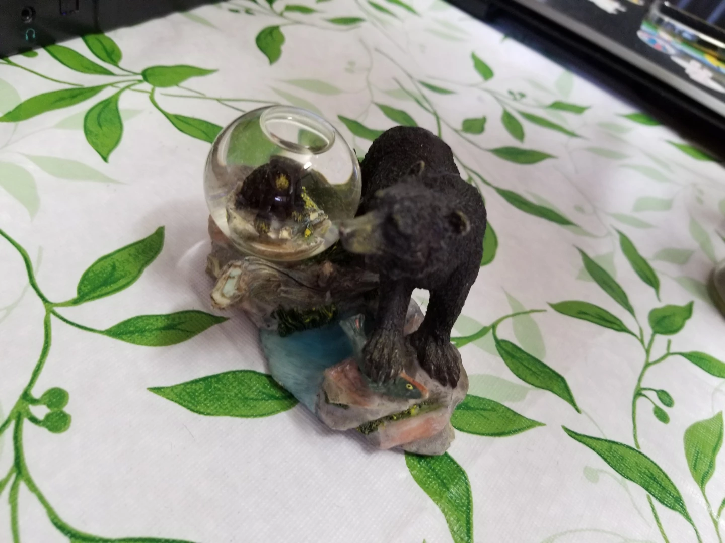 Black Bear and Fish Figurine with Glass Dome - photo 2