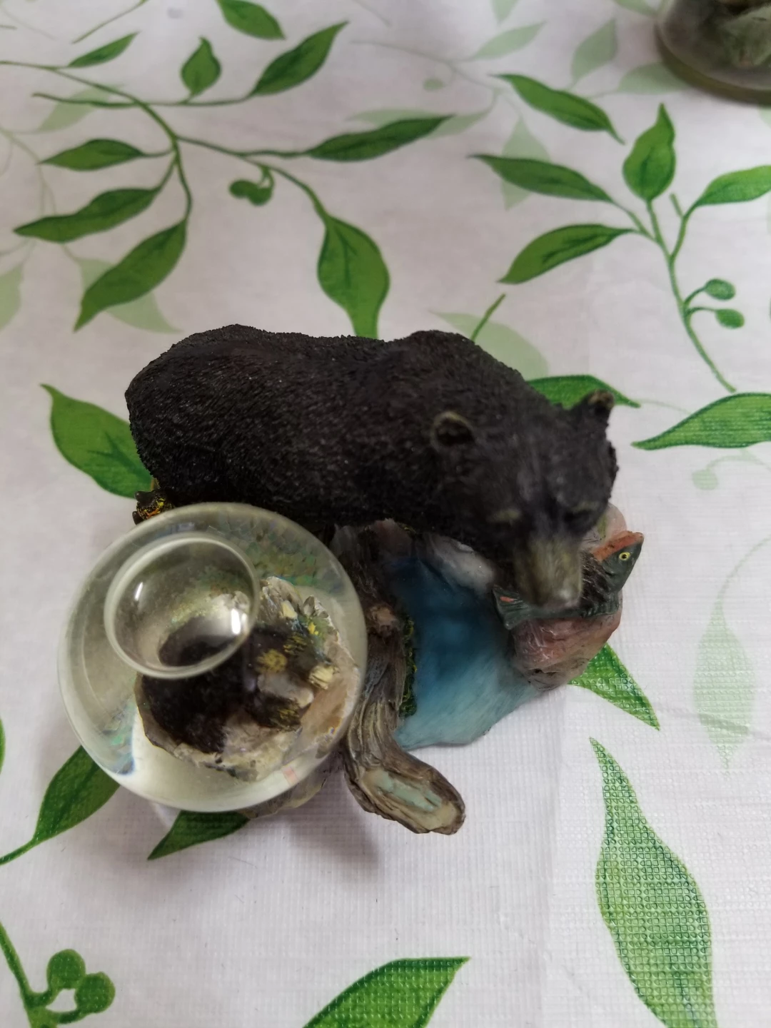 Black Bear and Fish Figurine with Glass Dome - photo 3