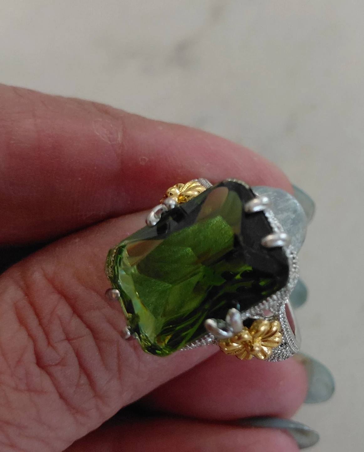 Sterling Silver Green stone Ring - photo 2
