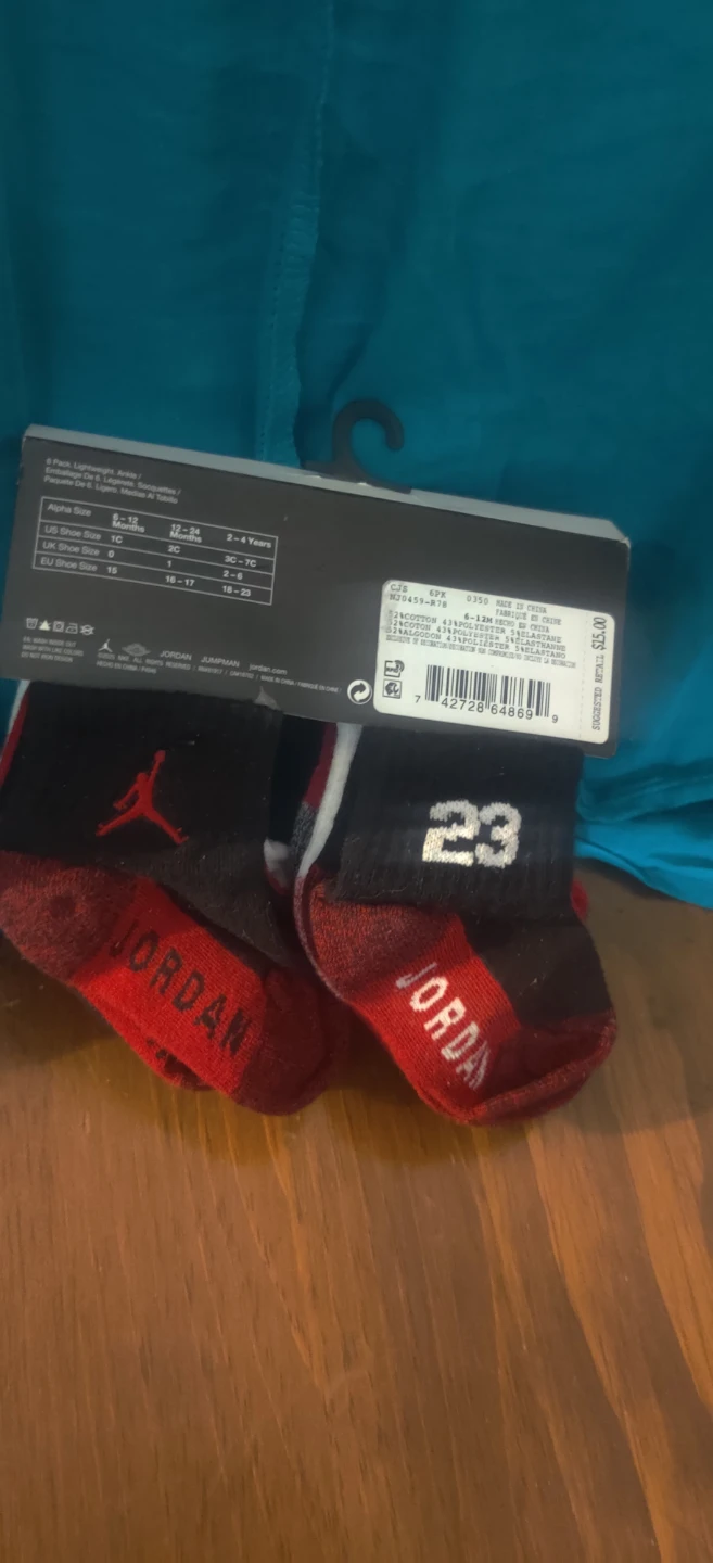 Jordan Baby Socks 6 Pack Newborn 6-12 Months