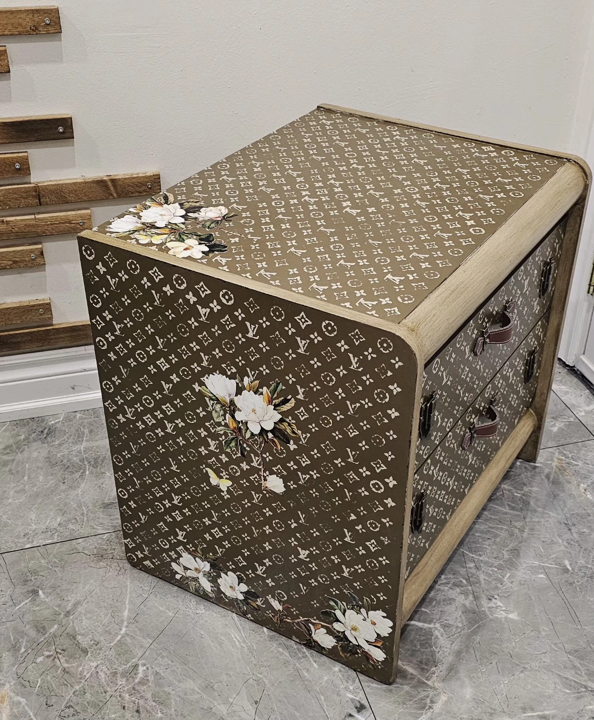 Upcycled Luggage Style Vintage Waterfall Nightstand - photo 3