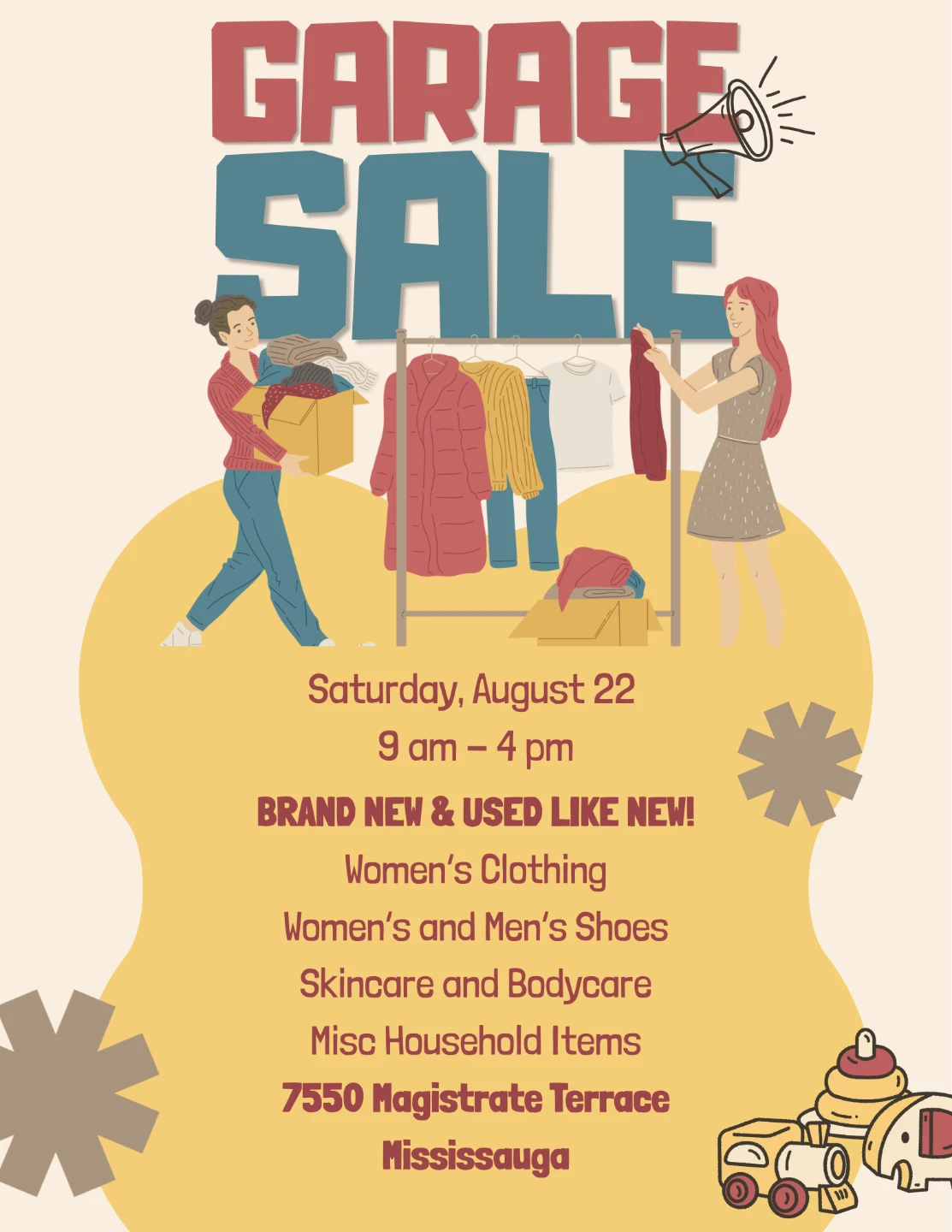 **Garage Sale** Aug 22 9am to 4pm