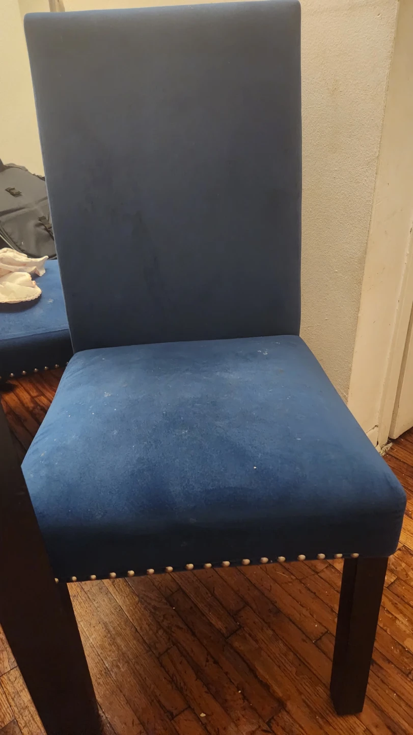 Set of 6 Blue Velvet Dining Chairs and dining table - photo 2